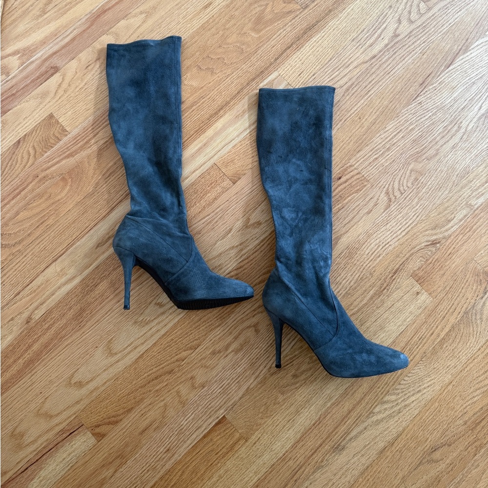 Stuart Weitzman tall suede boots - gray color fall booties - Picture 2 of 6